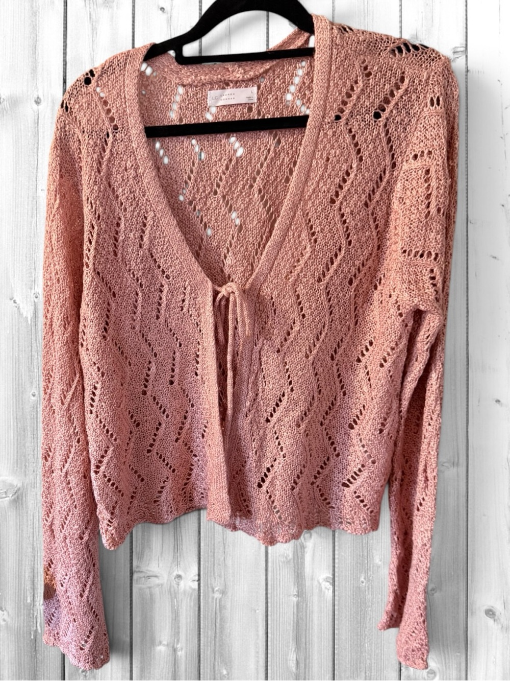LC Lauren Conrad Dusty Rose Open-Knit Tie-Front Cardigan